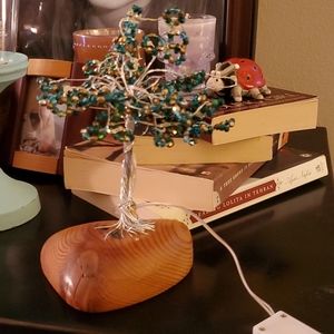 Handmade art light up crystal tree  with wood base
